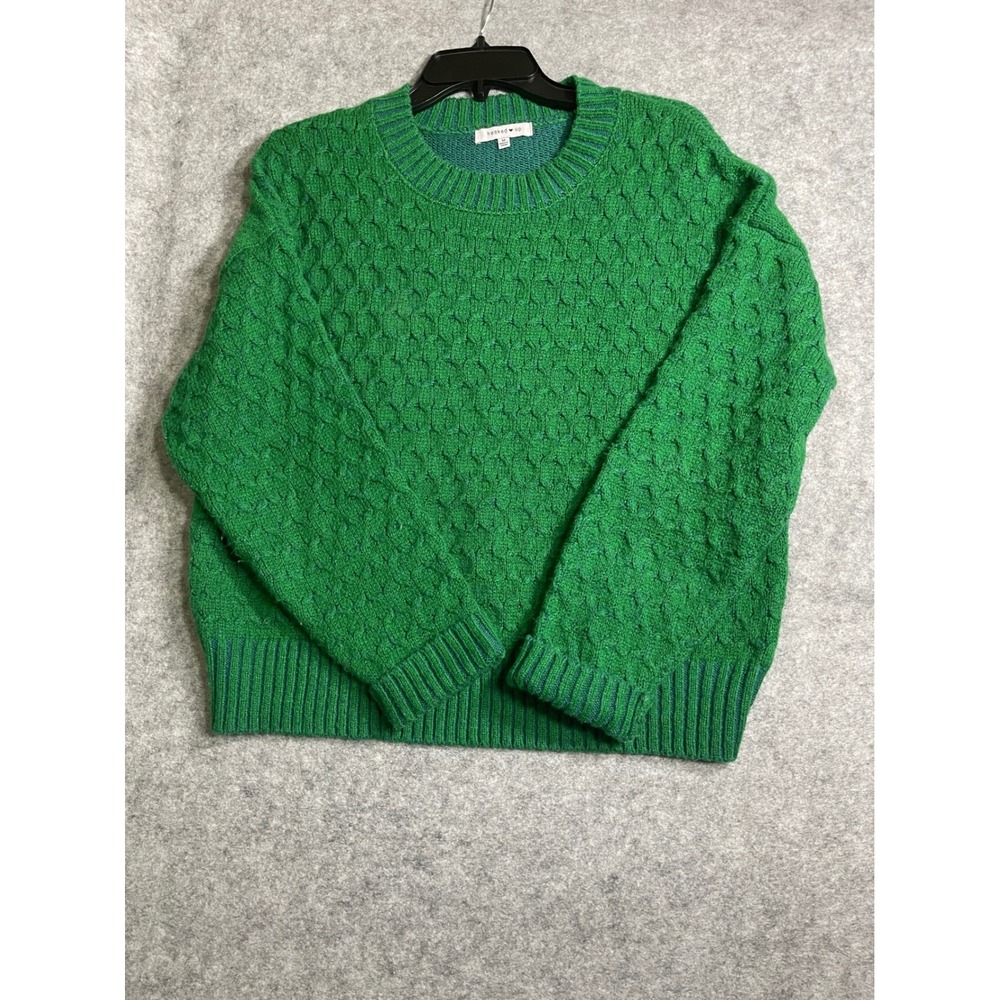 Hooked Up Womens Green Cable Knit Crewneck Pullover Sweater Size Medium